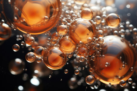 Abstract Macro Bubbles in Amber Liquid. Generative AIの素材
