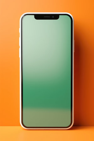 Modern smartphone with blank screen on vibrant orange background. Tech concept. Generative AIの素材