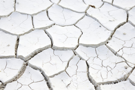 Abstract background of dry cracked white soil texture in barren landscape. Generative AIの素材