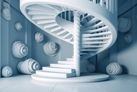 Abstract white spiral staircases Design concept. Generative AIの素材