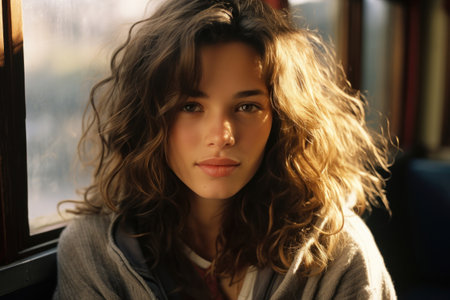 beautiful young woman enjoys the sunlight during a carefree car ride. Generative AIの素材