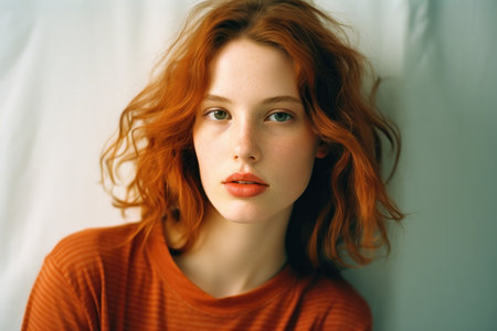 Portrait photography of young woman with vibrant red hair. Generative AIの素材