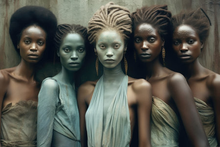 Ethereal beauty of five African women.. Generative AIの素材