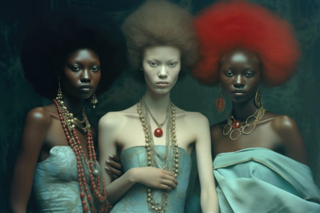 Striking image of three African women with vibrant afros. Generative AIの素材