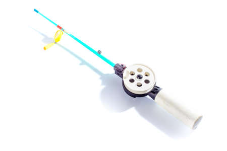 winter fishing rod on white backgroundの写真素材