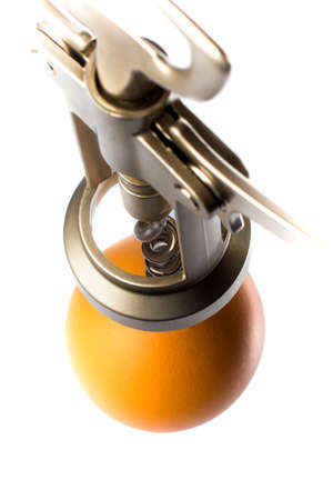 the corkscrew is screwed into the egg close-upの写真素材