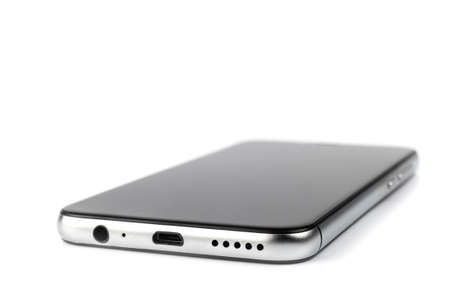 smartphone with black screen on white background. isolatedの写真素材