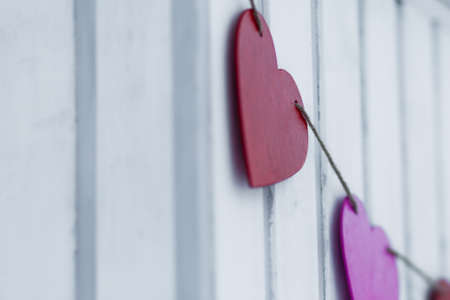 Booth with hearts for Valentine's Day. Decorations for the holiday, a kiss and a heart.の写真素材