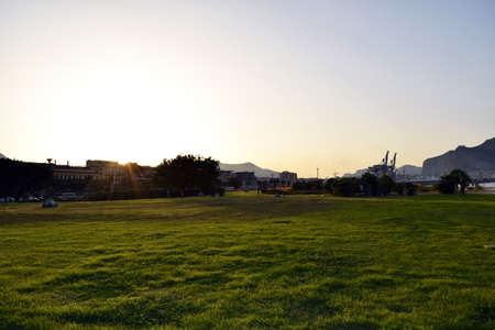 Sunset at Foro Italico in Palermo, Sicilyの写真素材