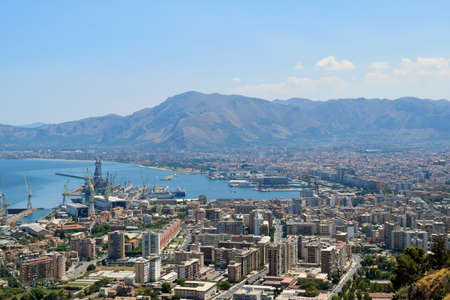 Panoramic view of Palermo and his harbour from Mount Pellegrino, Sicilyの写真素材