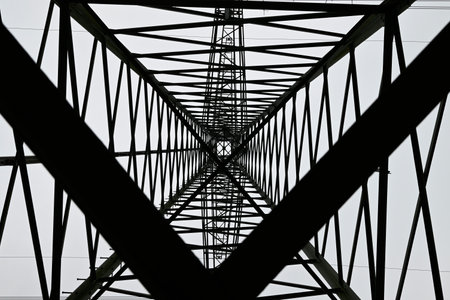 Power Pylon Network in Hamburg, Germanyの写真素材