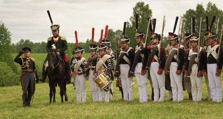 Participants of the military historical reconstruction of the events of the Napoleonic Wars on the...