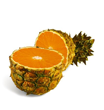 The transformation of pineapple in orange. On a white background.の写真素材