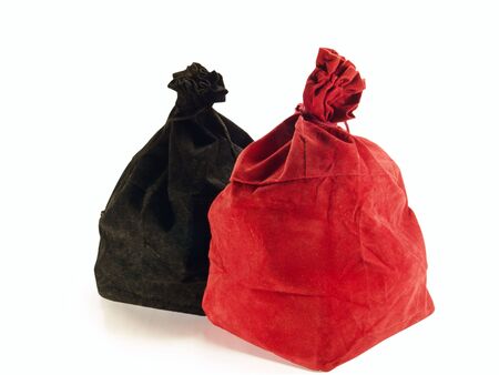 Two colored bag for a game of bingo. On a white background.の写真素材