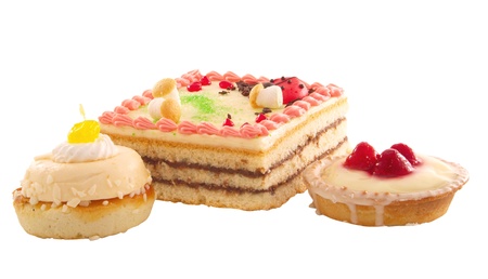 The composition of several cakes, isolated on a white background       