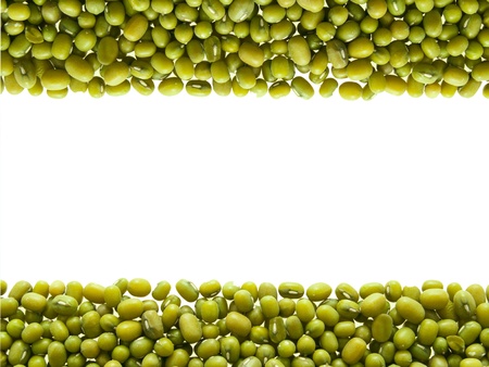 Frame from green mung beans. Isolated on white.の写真素材