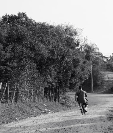 riding a bicycle in the countrysideの写真素材