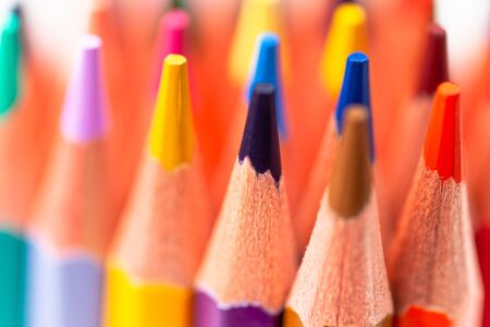 sharpened color pencils pointing up, macroの写真素材