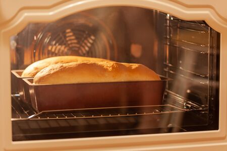homemade bread is baked in the ovenの写真素材