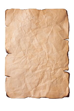 crumpled craft paper with adored edges on a white background, isolateの写真素材