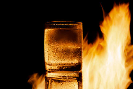 fire and water and black background, place under the textの写真素材