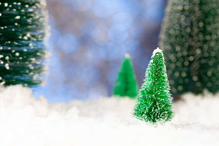 Green fir trees in the snow, new year card, copy space, conceptの写真素材