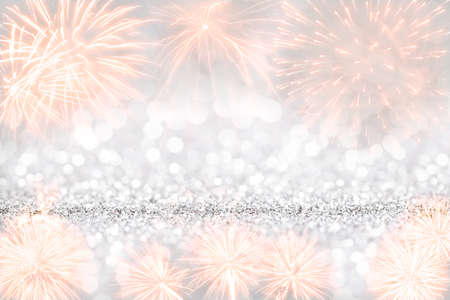 Bokeh gray background. Silver abstract bokeh snow falling winter christmas holiday backgroundの写真素材
