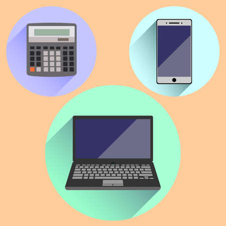Calculator, cellphone and laptop in flat designのイラスト素材