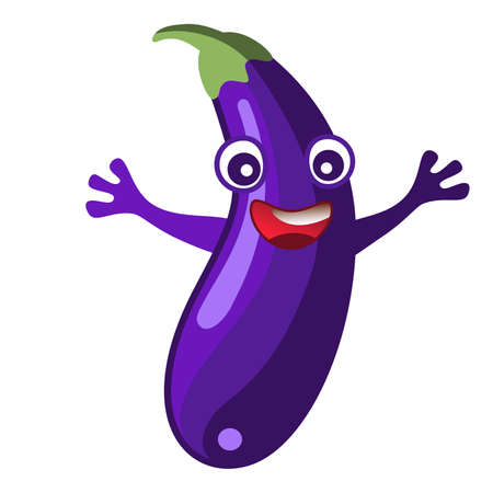 Cartoon eggplant character on white backgroundの写真素材