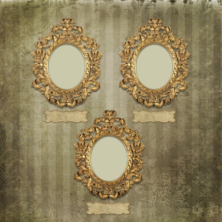 Old gold frames Victorian style on the background 