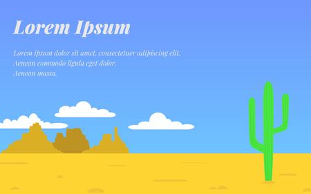 Cactus in the desert, mountains and clouds in the background,  illustration flatのイラスト素材