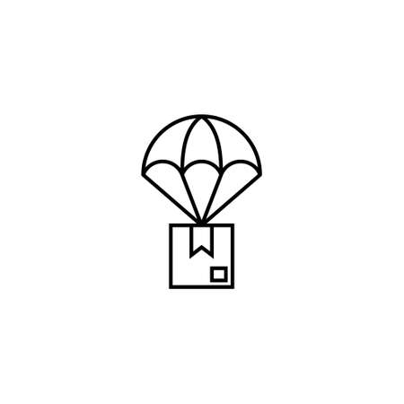 Parcel delivery, flies by parachute, vector line iconのイラスト素材