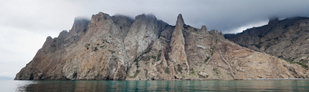 High resolution Kara Dag mountain panorama shot and the Black Sea waterの写真素材