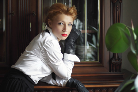 Portrait of a girl in vintage styleの写真素材
