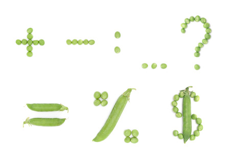 Character set with unique design of the pods of green peas. Each simbol represents a unique and...