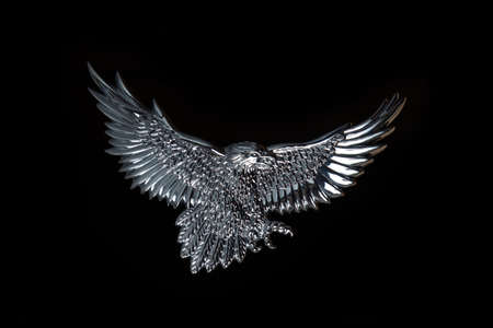 Chromed eagle with spread wings on a black background