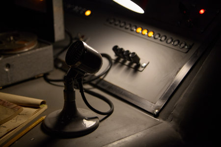 A radio microphone is installed in the control panel.の写真素材