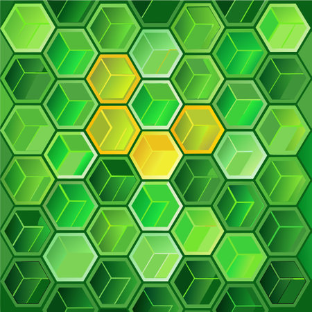 abstract background consisting of hexagons in green and yellow colors.のイラスト素材