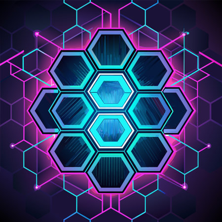 Abstract technological background with hexagons and glowing lines. Vector illustration.のイラスト素材