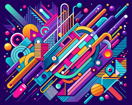 Colorful Abstract Colorful Geometric Line and Dots Vector Illustrationのイラスト素材