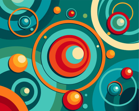 Abstract background with circles and rings in retro style. Vector illustration.のイラスト素材