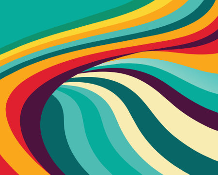 abstract background with wavy lines in rainbow colors, vector illustrationのイラスト素材