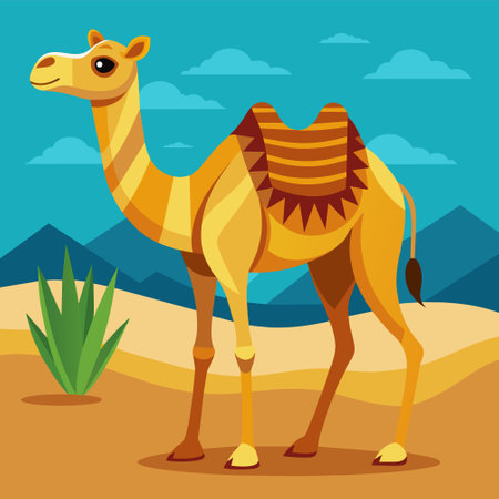 Camel in the desert. Vector illustration in flat cartoon style.のイラスト素材