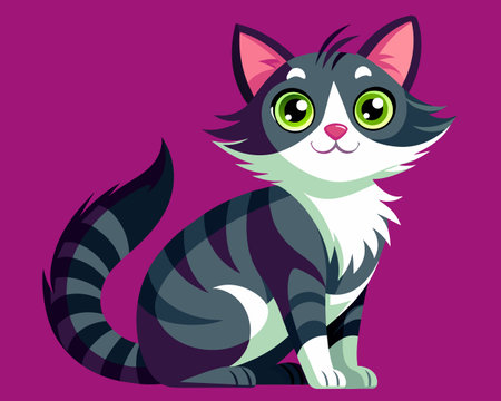 Cute cat on purple background. Vector illustration in flat style.のイラスト素材