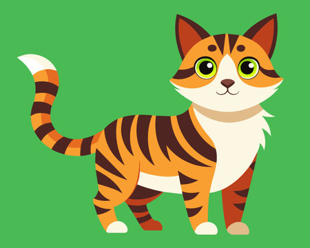 Cute cat. Vector illustration in flat style. Isolated on green background.のイラスト素材
