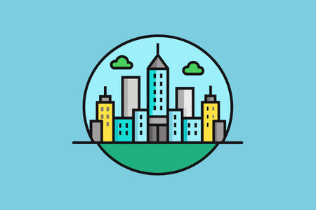 City skyline in circle shape. Vector illustration in flat design style.のイラスト素材