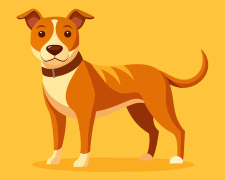 cartoon dog Vector illustration in flat style. Isolated on yellow background.のイラスト素材