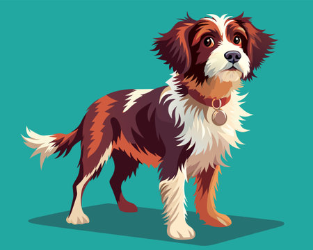 Cute dog isolated on a turquoise background. Vector illustration.のイラスト素材