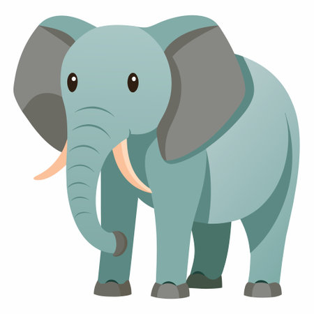 African elephant isolated on green background. Vector illustration in cartoon style.のイラスト素材