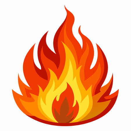 Flame icon. Vector illustration of a bonfire on a dark background.のイラスト素材